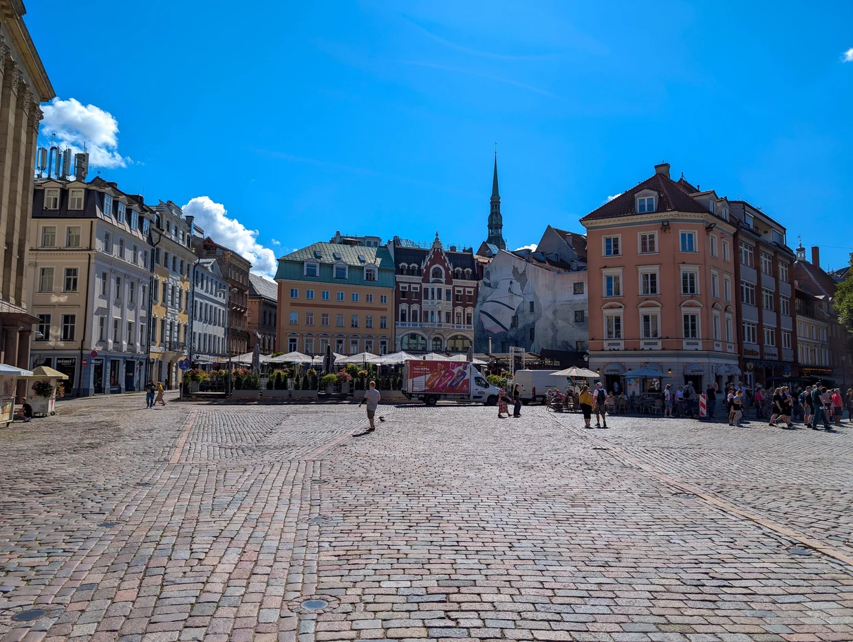 Dome Square in Riga with cobblestones and surrounding buildings