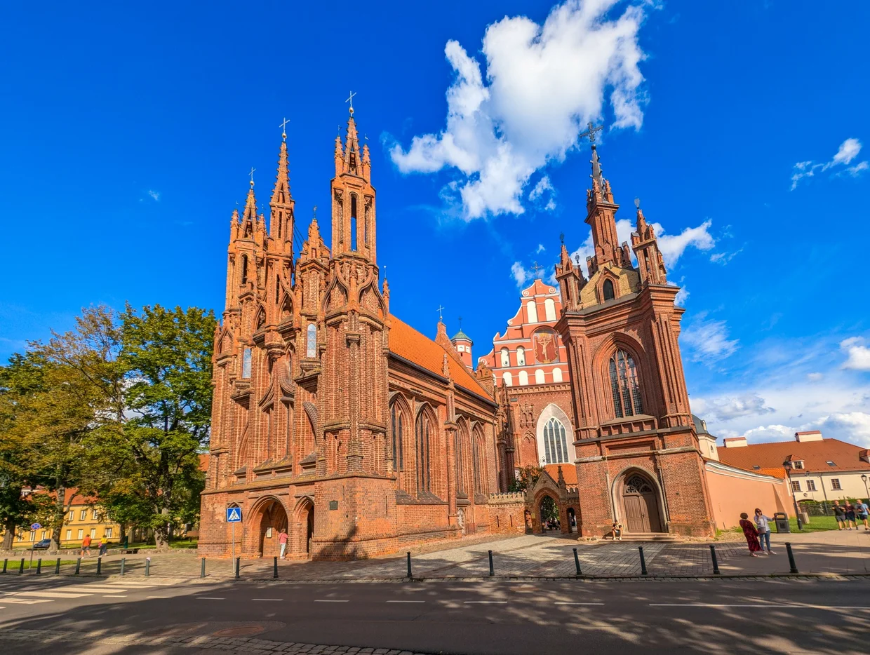 Red Gothic brick facade of St. Anne's Church in Vilnius Old Town