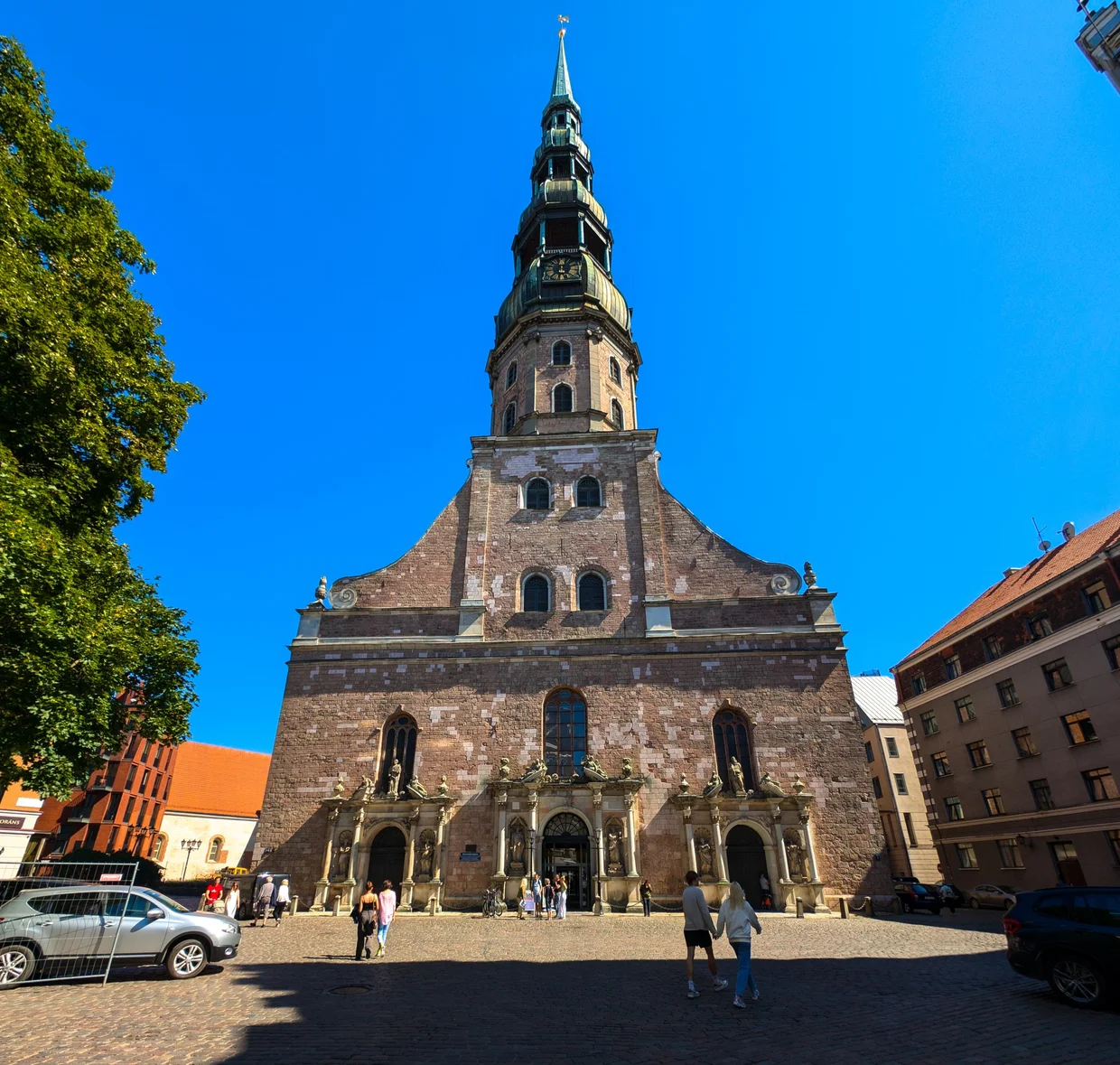 St. Peter's Church with its tall green-and-white spire