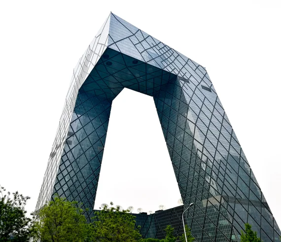 CCTV Headquarters angular glass building against the Beijing sky