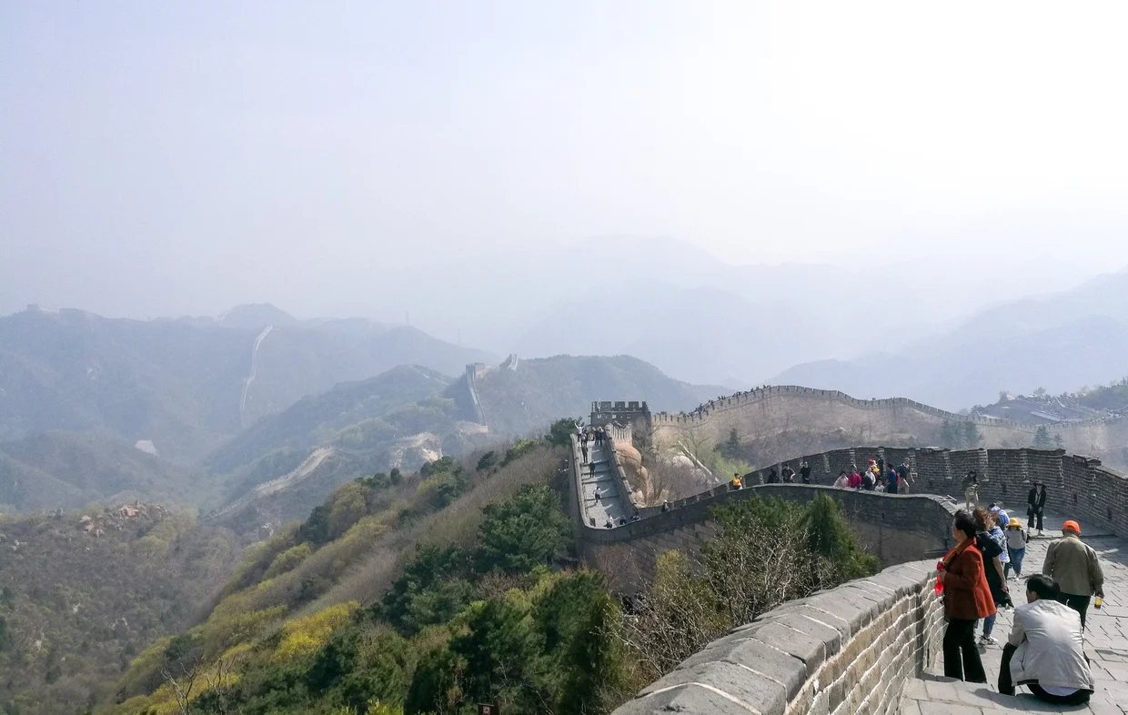 The Great Wall stretching across the mountains