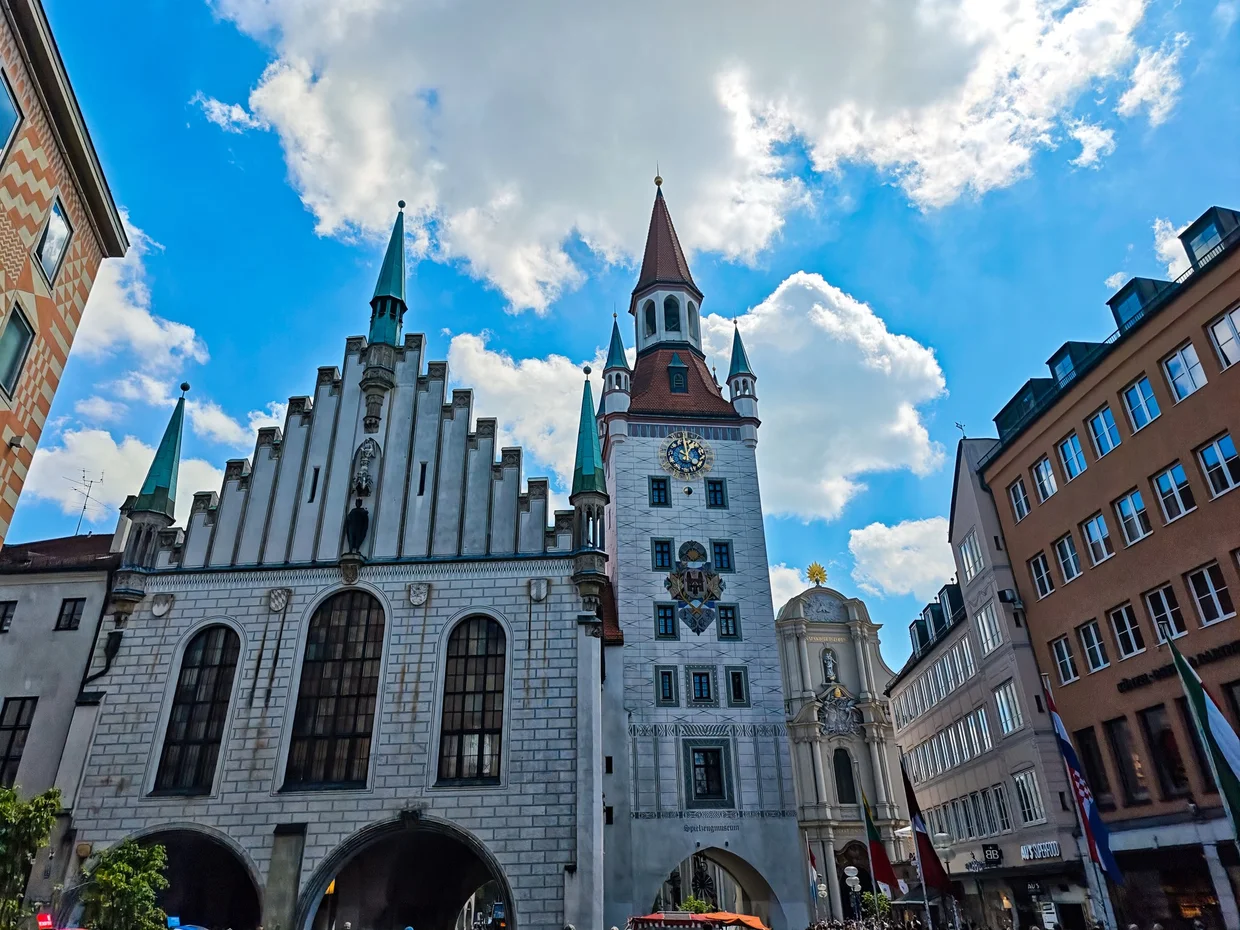 Altes Rathaus and Spielzeugmuseum tower at the eastern end of Marienplatz