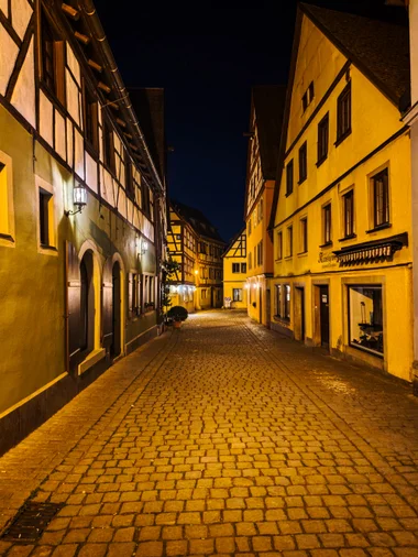 Empty cobbled street at night, Rothenburg