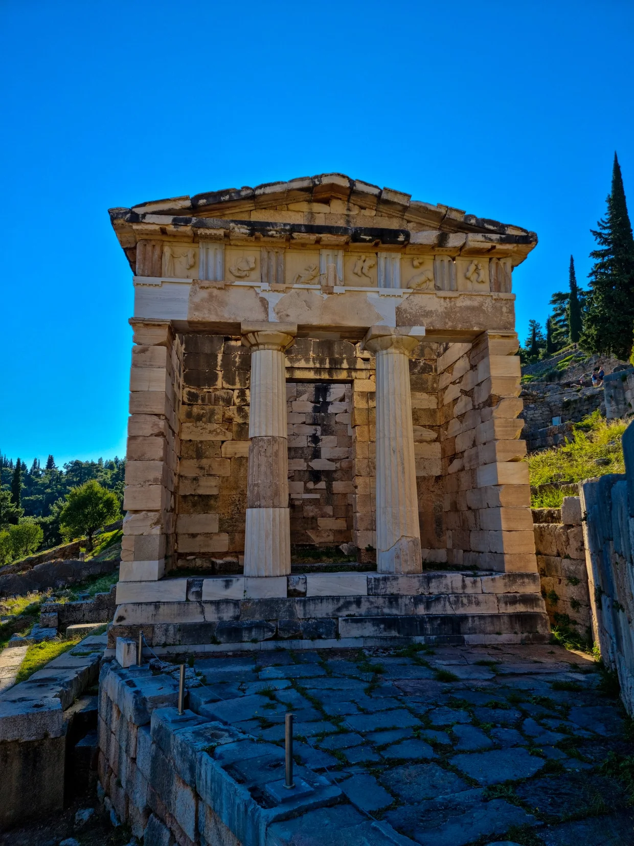 Reconstructed Athenian Treasury, a small marble building