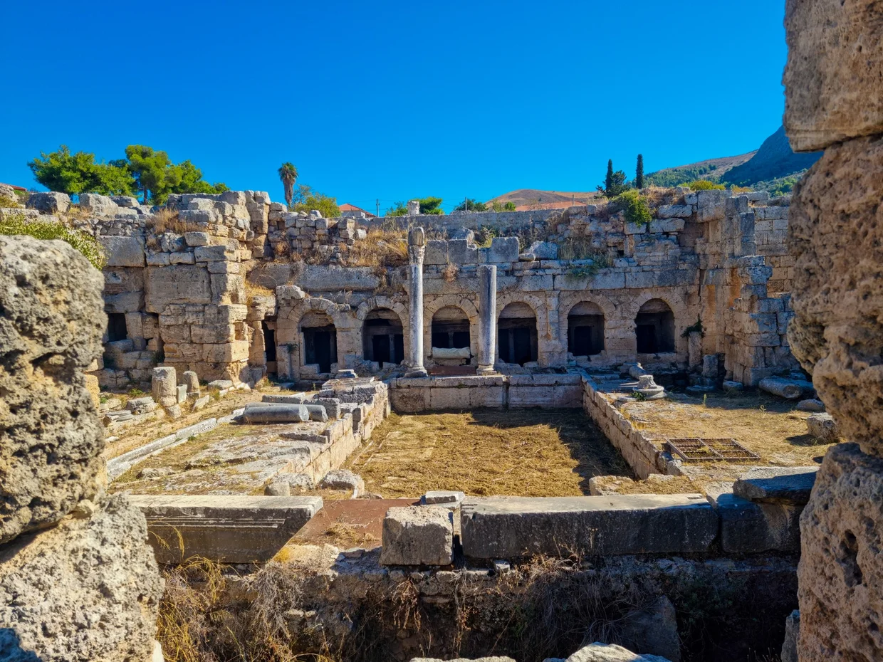 Fountain of Peirene at Ancient Corinth, an arched structure around a sunken pool