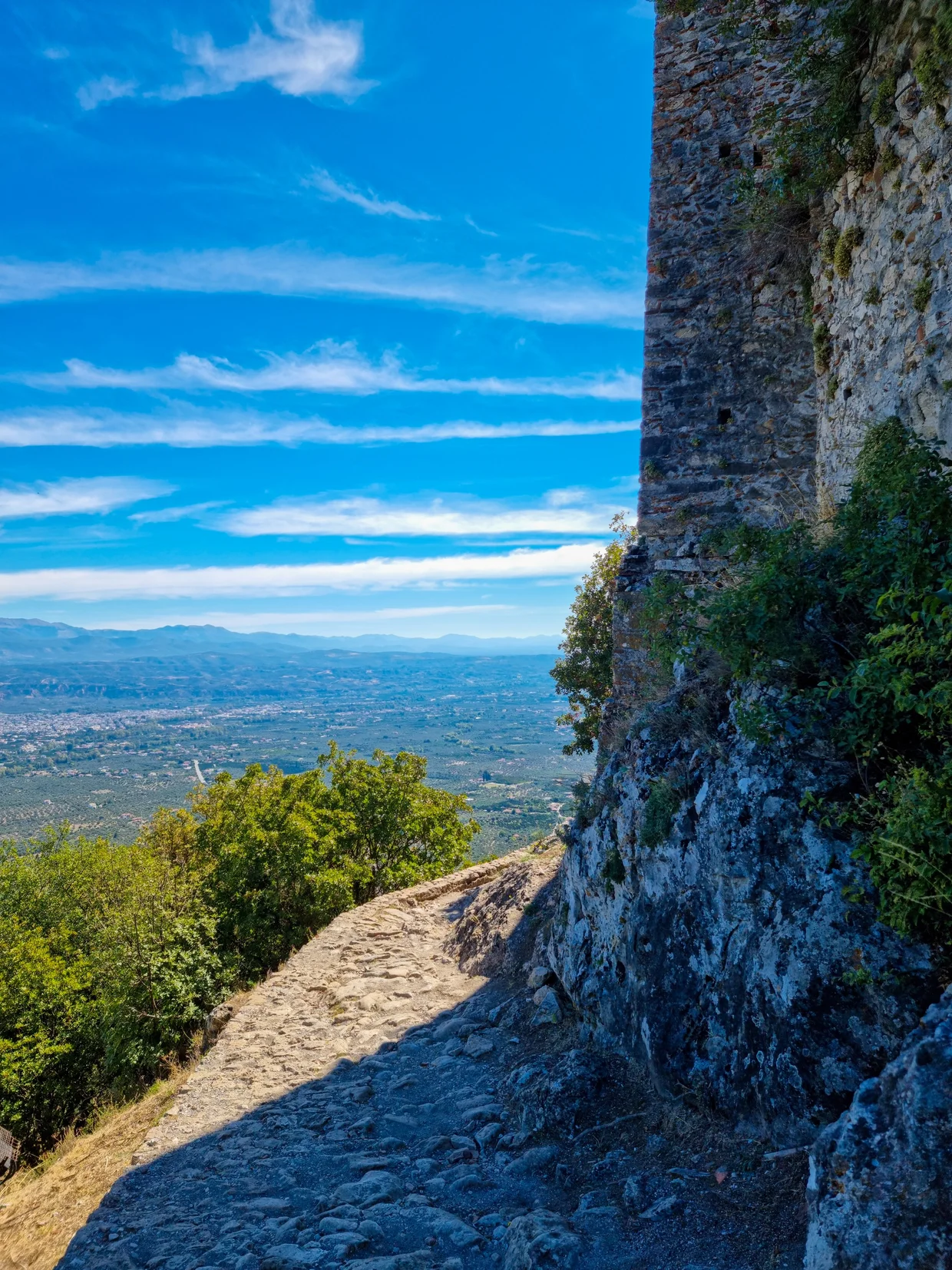 Hillside path with valley view near the top of Mystras