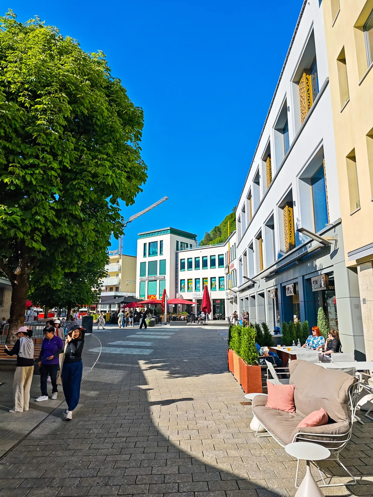 The Städtle pedestrian zone with the cafe terraces