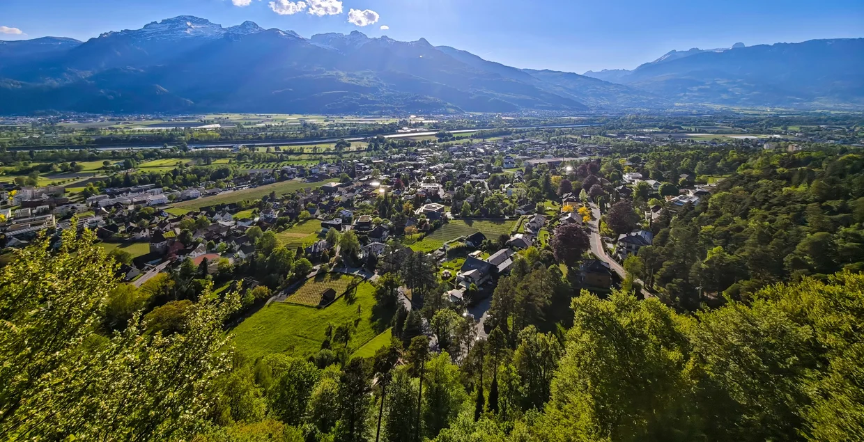 Wide panoramic view over Vaduz and the Rhine valley