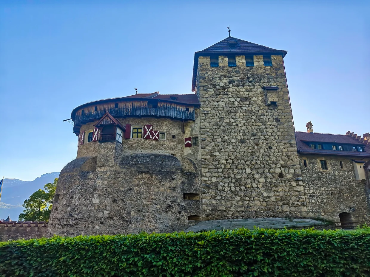 Vaduz Castle façade close up, with the medieval bay window