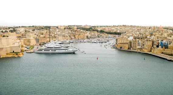 Superyachts moored at the Three Cities marina