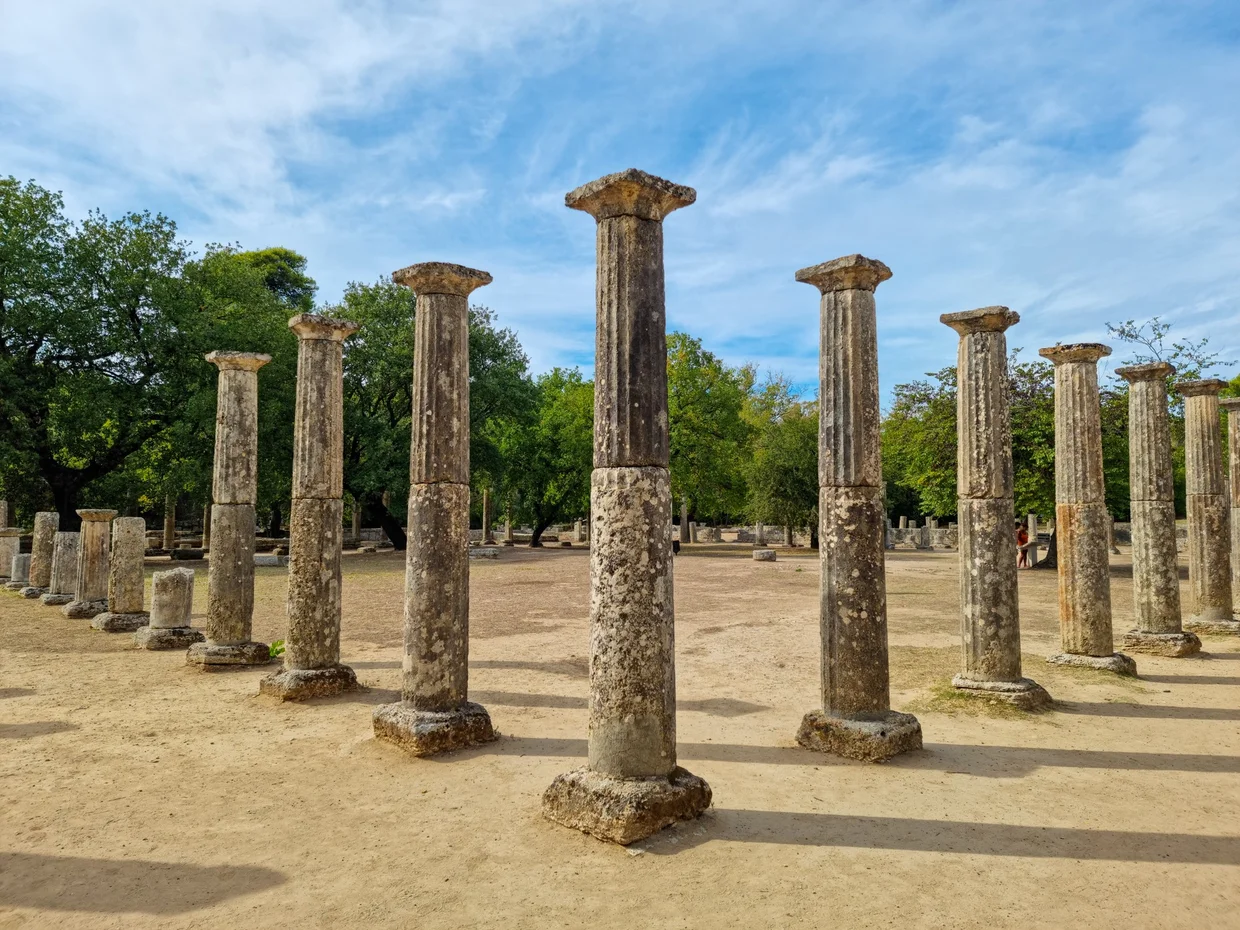 Reconstructed Doric columns of the Palaestra at Ancient Olympia