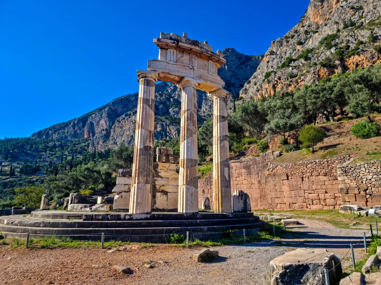 Circular Tholos of Delphi with three reconstructed Doric columns