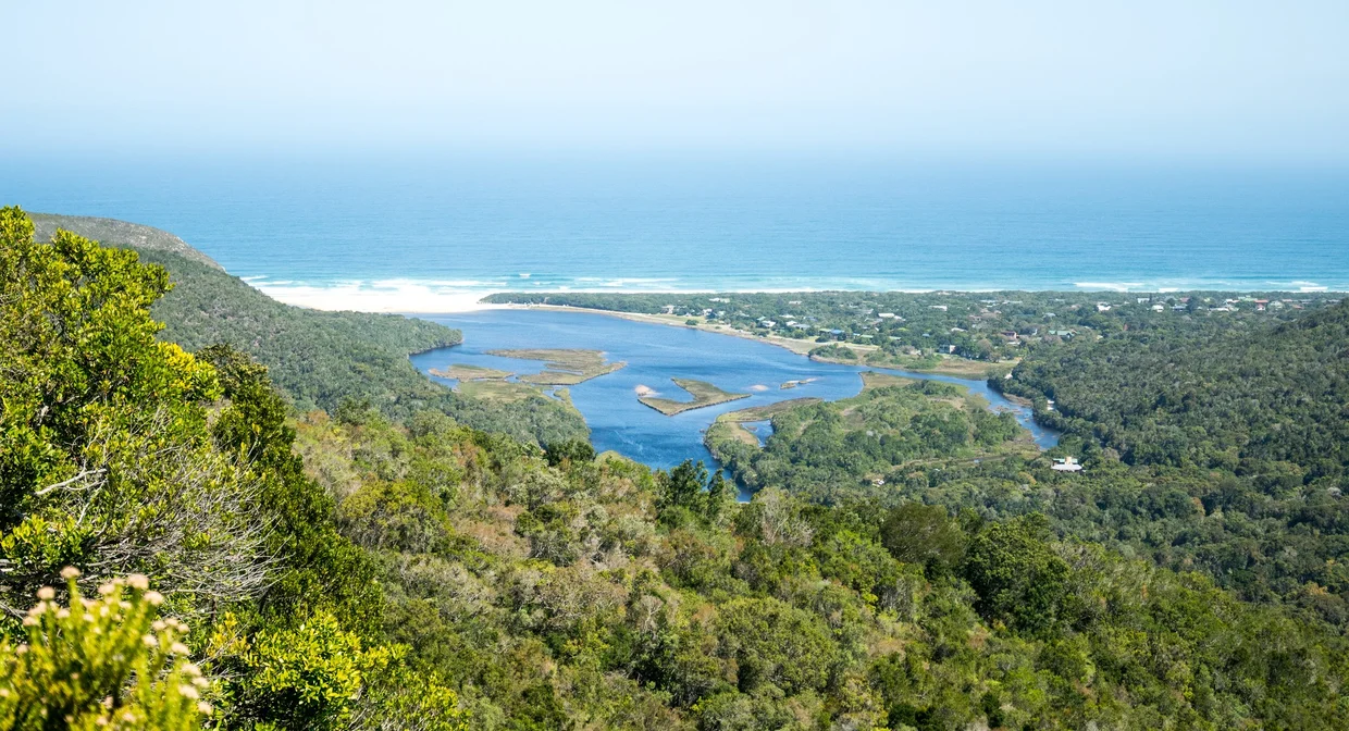 View from above Wilderness where the lagoon, river, and Indian Ocean all converge