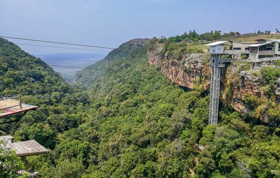 Graskop Gorge Lift and zipline platform above a lush green canyon