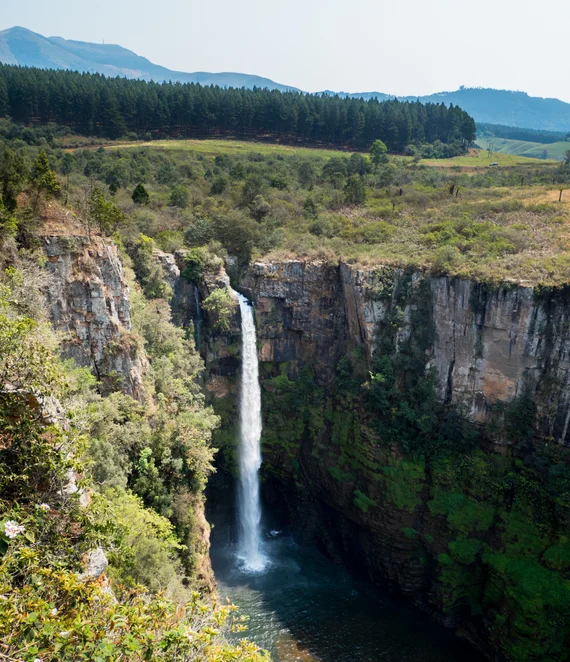 Mac Mac Falls plunging into a pool surrounded by green cliffs and forest