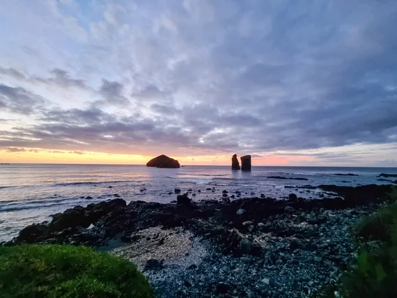 Mosteiros sea stacks at sunset