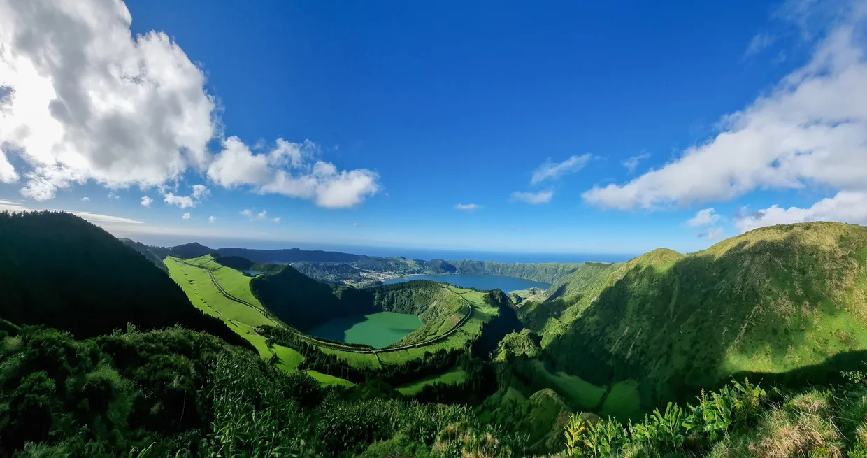 Sete Cidades twin crater lakes from above
