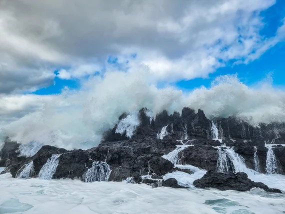 Atlantic waves crashing on volcanic rock