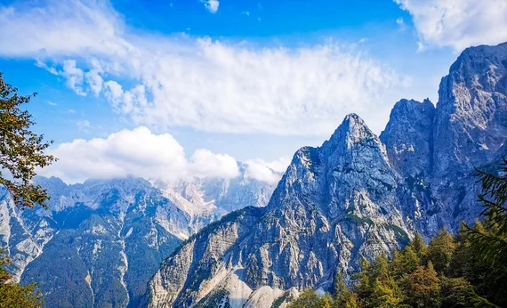 Close telephoto view of jagged peaks in the Julian Alps