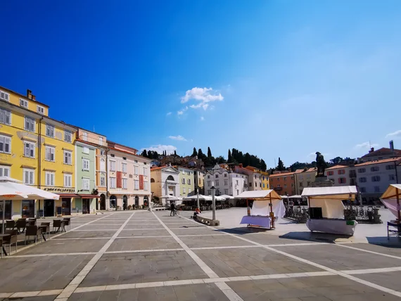 Tartini Square with pastel buildings