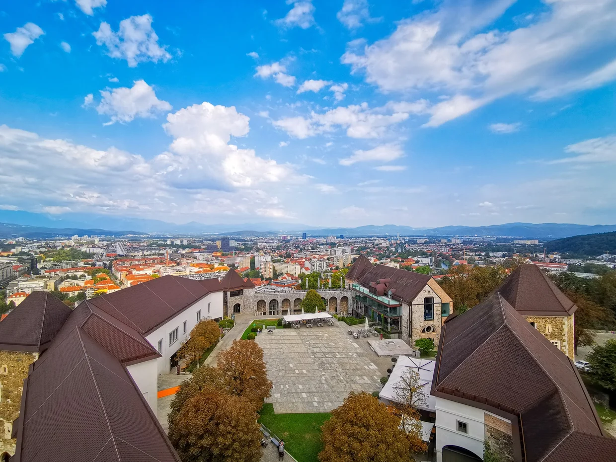 Castle courtyard with the city panorama behind