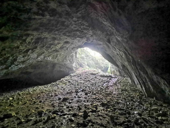 Inside a cave looking out toward the entrance