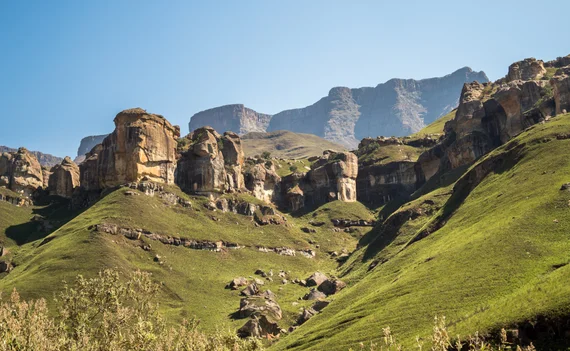Dramatic sandstone rock formations in the Drakensberg