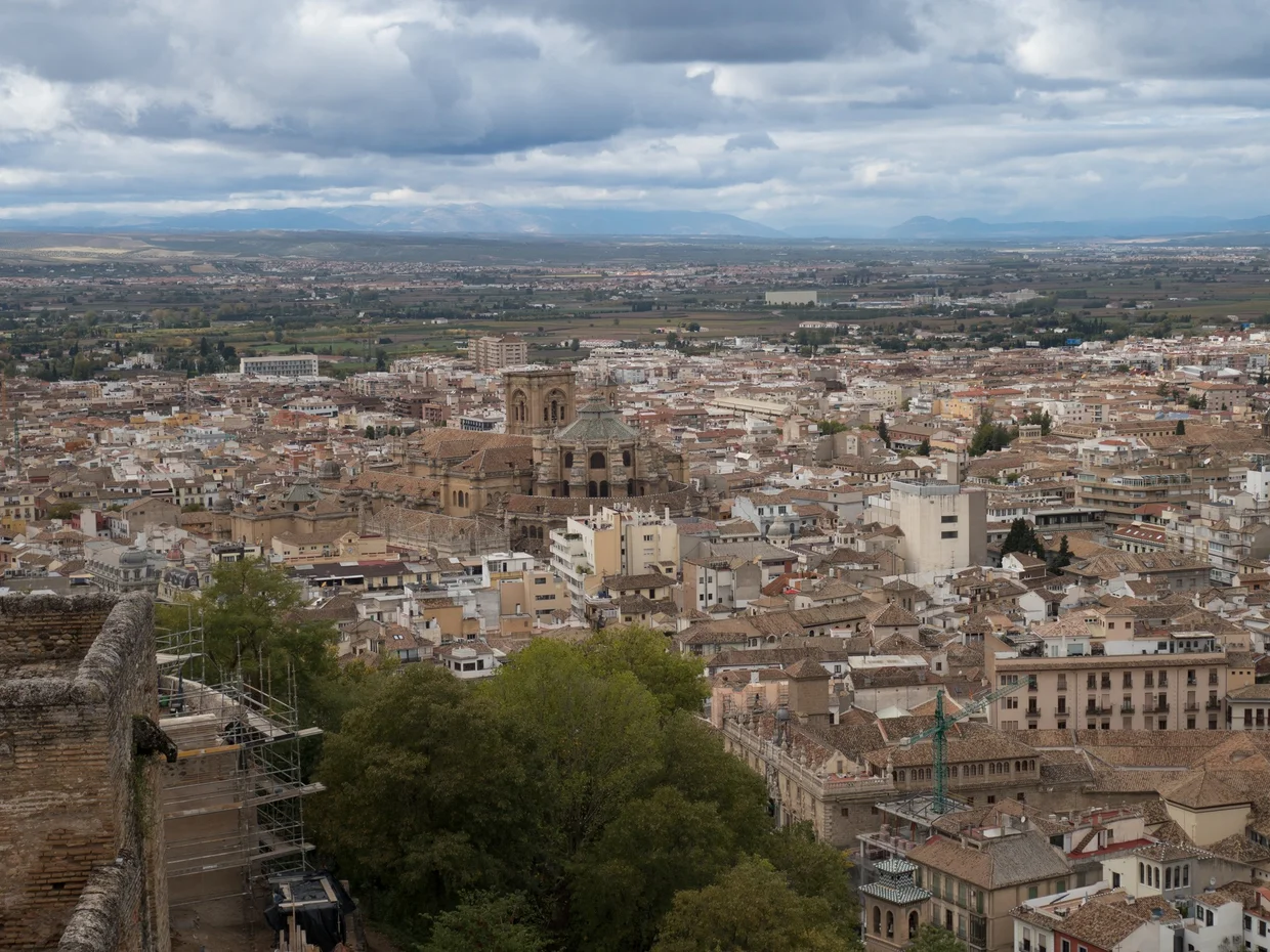 Granada seen from the Torre de la Vela, with the cathedral in the center