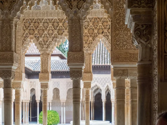 Ornate pavilion columns in the Court of the Lions