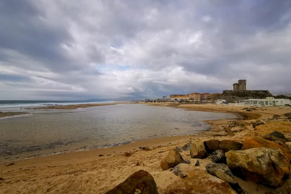 Beach with castle tower near Tarifa