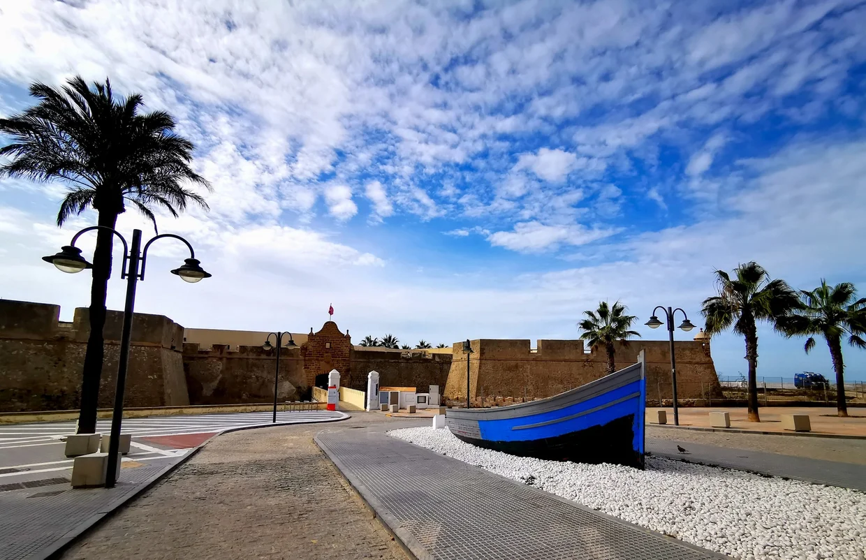 Fortress with decorative blue boat