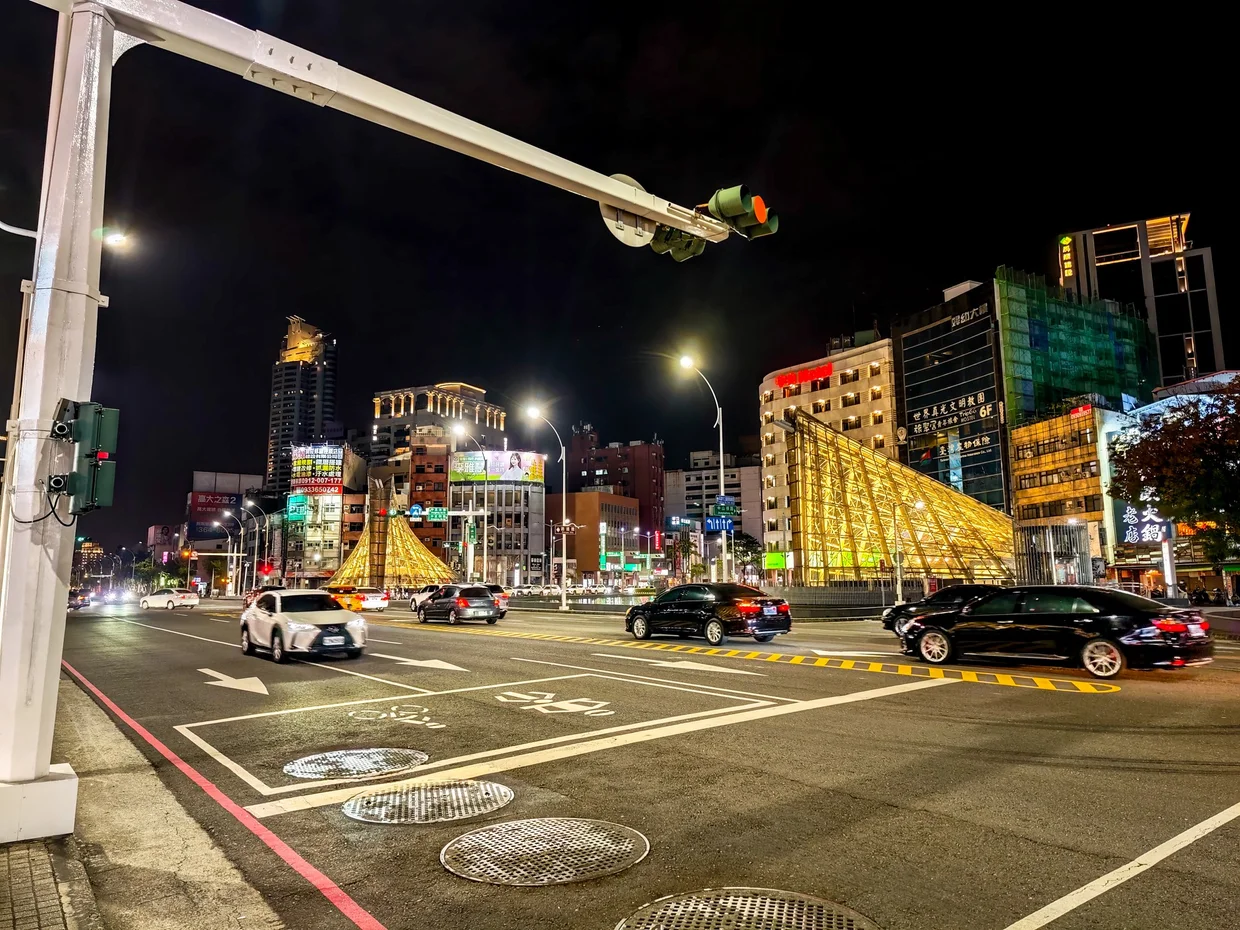 Formosa Boulevard at night, above the station