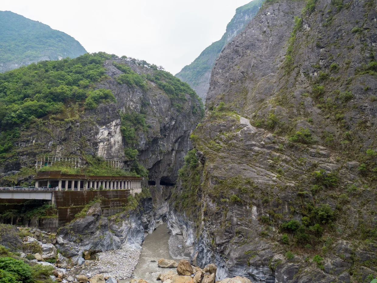 The old cross island highway, cut straight through the rock