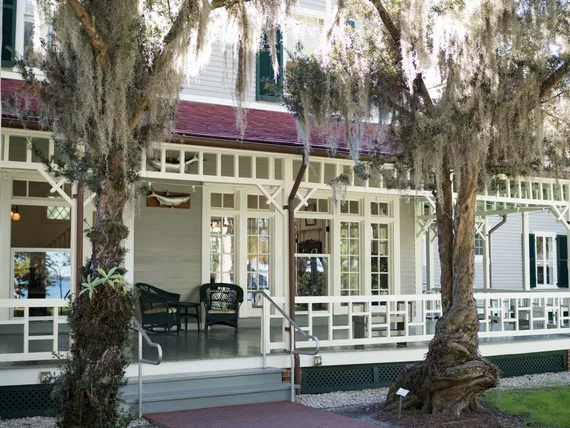 Porch draped in Spanish moss