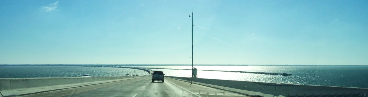 Driving across a causeway over open water