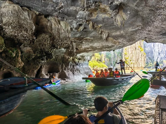 Bamboo boat in Luon Cave area